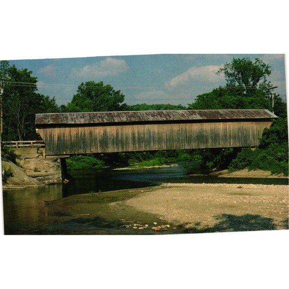 Old Covered Wood Bridge Postcard Travel Souvenir Unposted Waitsfield Vermont - Picture 1 of 2